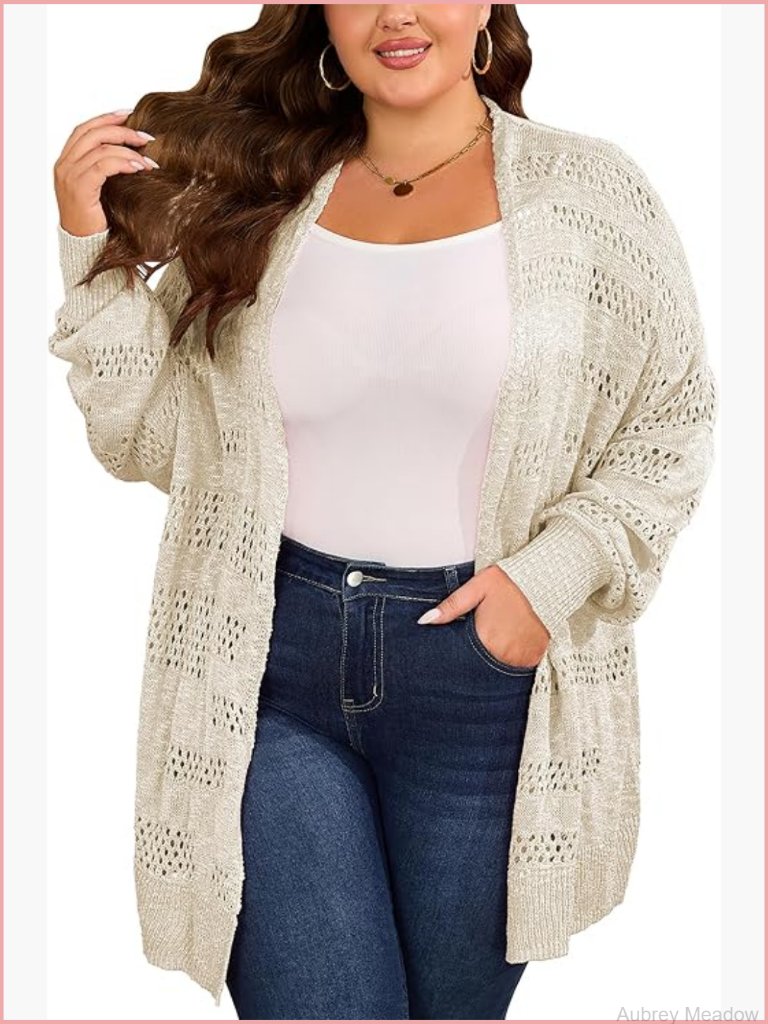 Plus Size Crochet Cardigan Kimono Boho Oversized Open Front Knit Summer Top